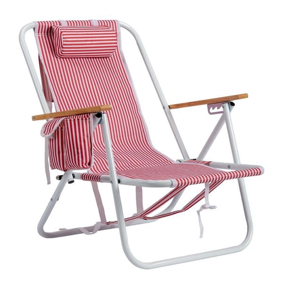 Space-Saving Backpack Beach Chair, 24" Height, 4-Level Adjust, Back Storage, Cooler & Side Bags for Beach, Pool, Lawn