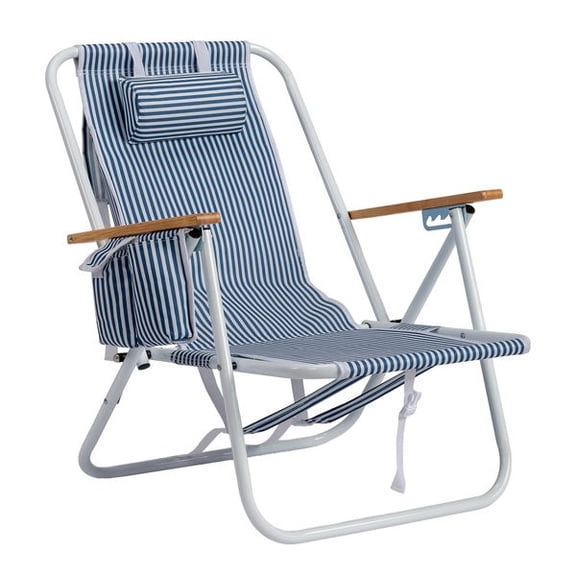 Space-Saving Backpack Beach Chair, 24" Height, 4-Level Adjust, Back Storage, Cooler & Side Bags for Beach, Pool, Lawn