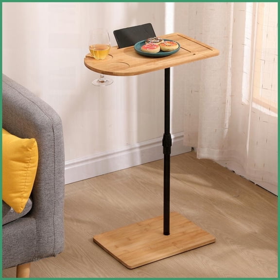 Space-Saving Bamboo C-Shaped Coffee Table - Adjustable Height for Living Room, Easy to Clean