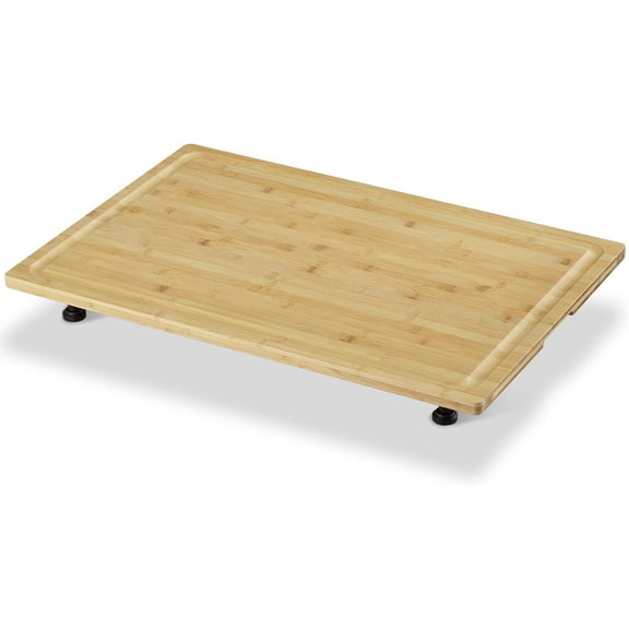 Space-Saving Bamboo Stove Cover & Cutting Board, 30"x20" Extra Large with Removable Feet, Juice Groove & Non-Slip Surface for Gas/Electric Stoves, RVs & Compact Kitchens
