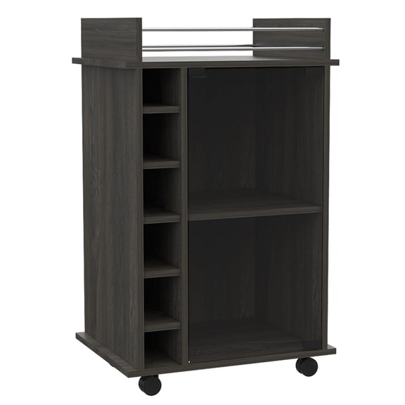 Space Saving Bar Cart with Wine Rack, Brown Particle Board Kitchen Island for Small Spaces, 16.3L x 21.6W x 16.3H Inches