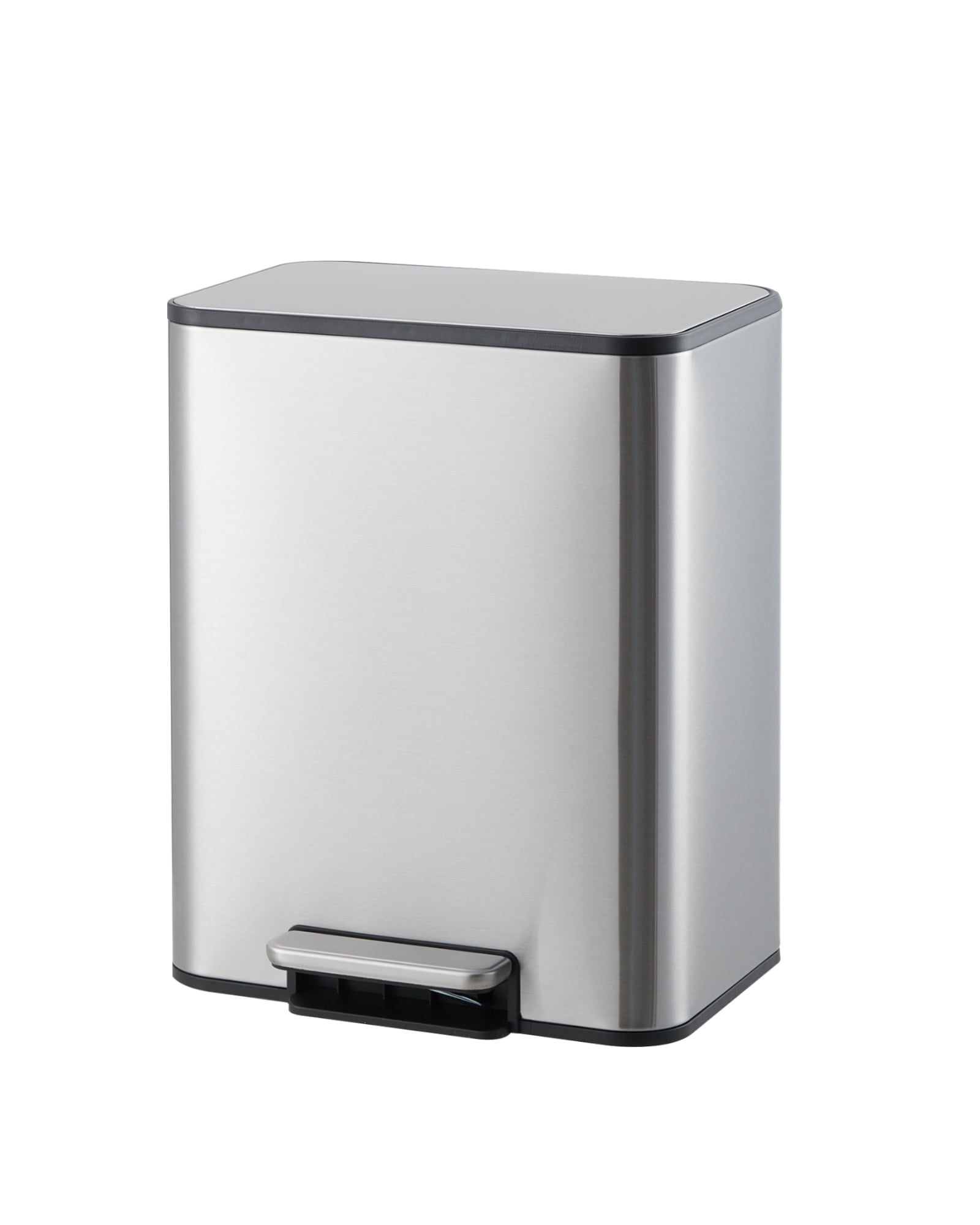 Space-Saving Bathroom Trash Can, 3.4 Gallon Small Trash Can with Soft-Close Lid, Foot Pedal & Removable Inner Bucket, Rectangular Stainless Steel Garbage Can for Home, Office, Silver