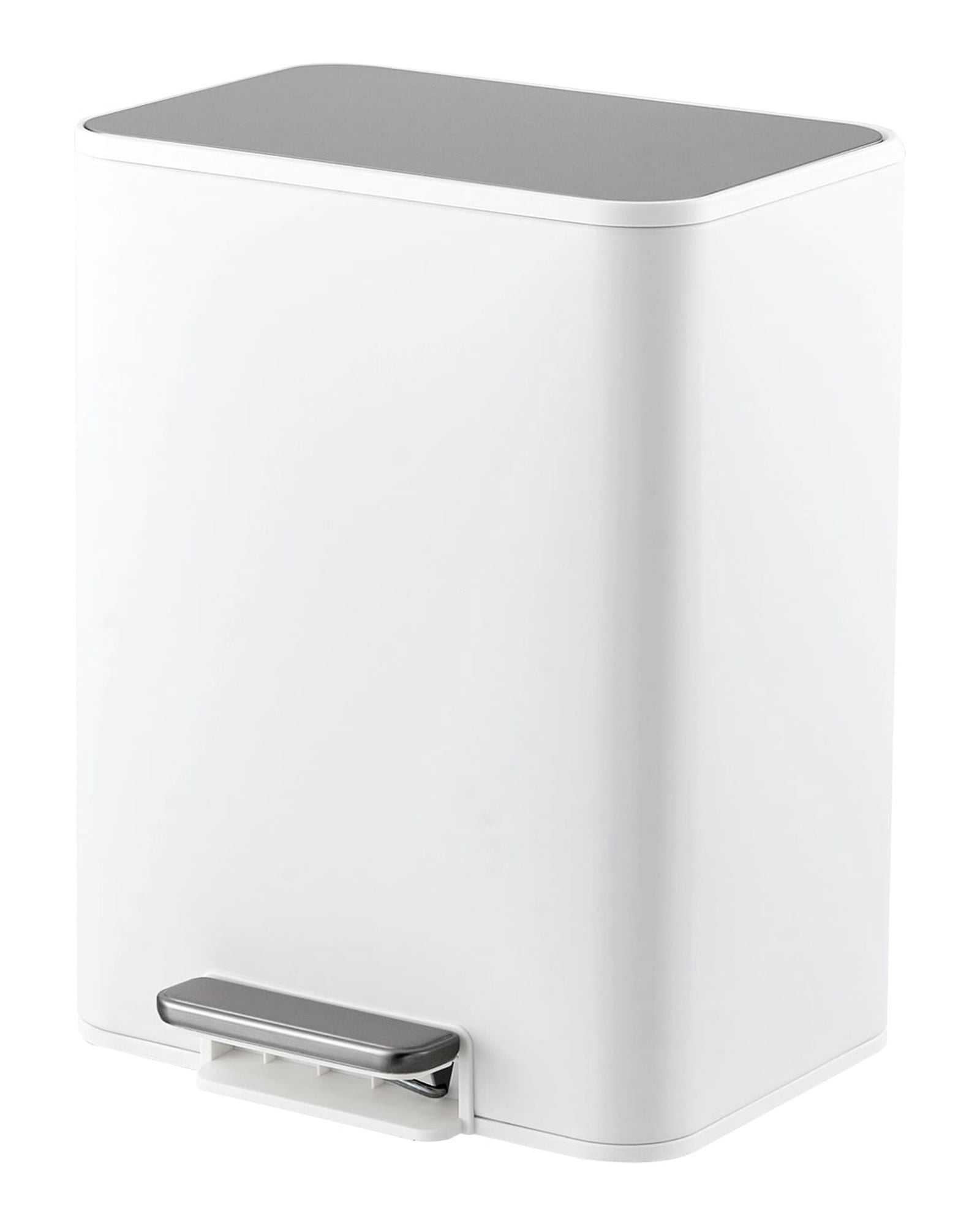Space-Saving Bathroom Trash Can, 3.4 Gallon Small Trash Can with Soft-Close Lid, Foot Pedal & Removable Inner Bucket, Rectangular Stainless Steel Garbage Can for Home, Office, White
