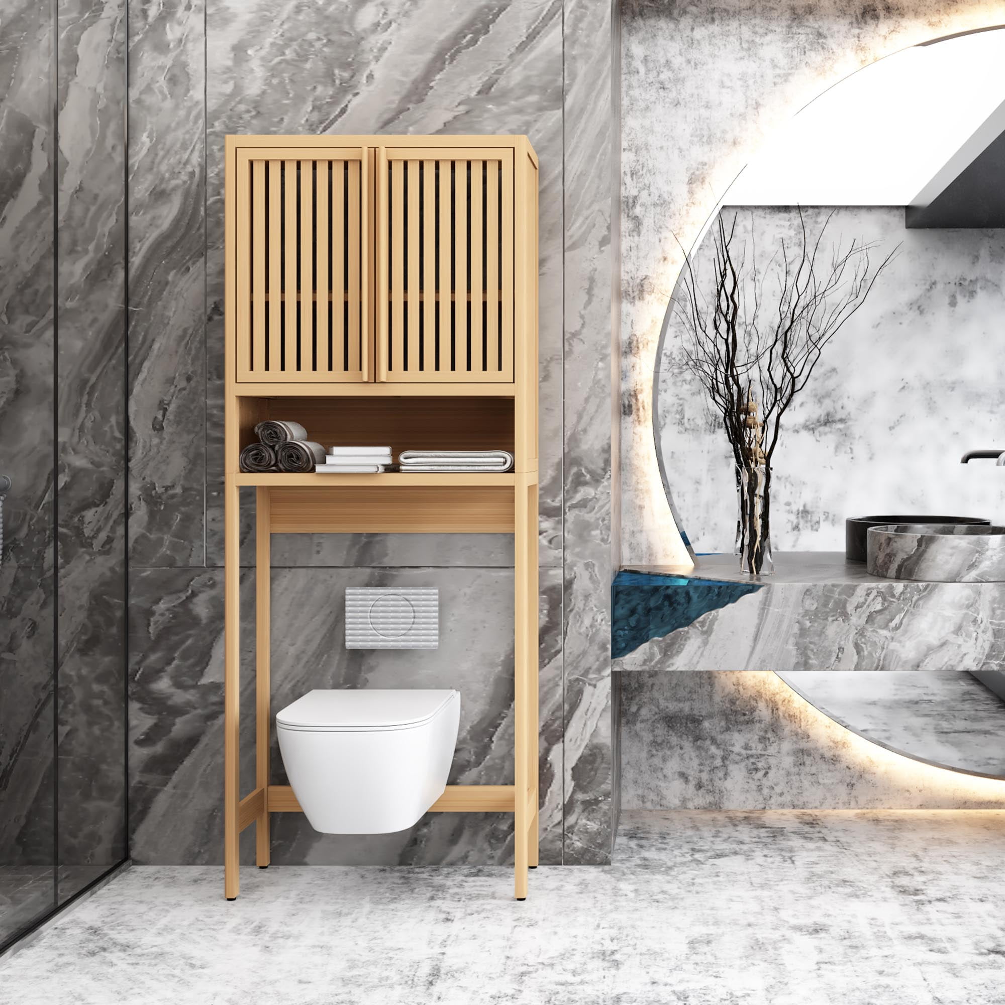 Space Saving Beautiful Finish Large Capacity Bathroom Organizer Freestanding