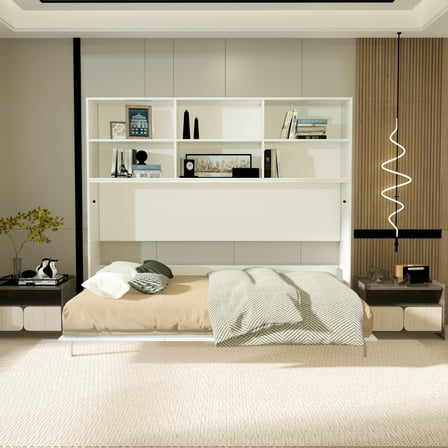 Space Saving Bed With Shelf - Twin Size, Stable Construction Modern Double Bedroom Saver