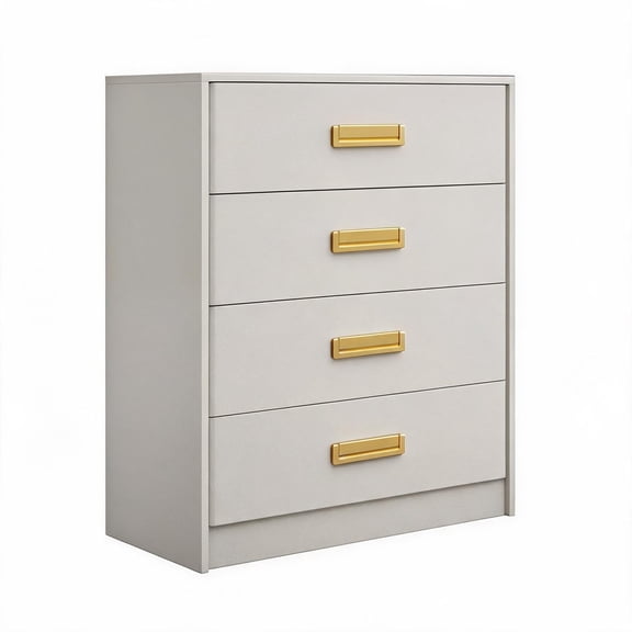 Space-Saving Bedroom Dresser Chest of Drawers - Freestanding MDF Storage Cabinet with Integrated Handles - 4-Drawer Organizer, White