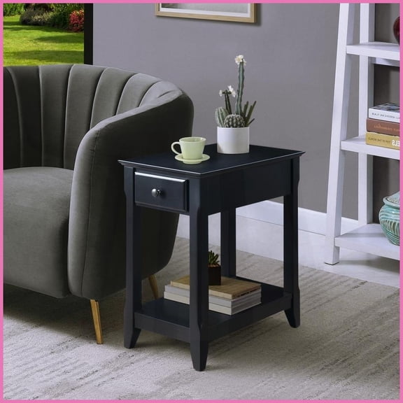 Space-Saving Black Coffee Table with Drawer & Bottom Shelf, Durable Wood-MDF Build