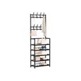 thumbnail image 1 of Space-Saving Black Iron Entryway Organizer with Shoe Bench, Coat Rack & 6 Hooks | Heavy Duty Hallway Storage for Shoes, Hats, Bags, Umbrellas & Keys, 1 of 16