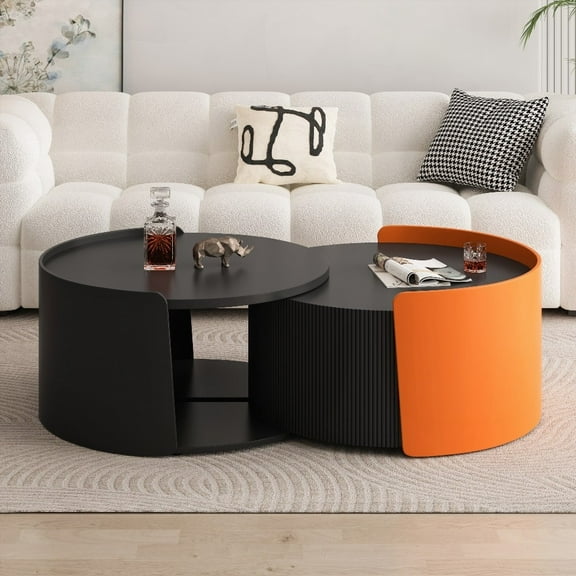 Space-Saving Black MDF Coffee Table with Extendable Top & Storage for Living Room.