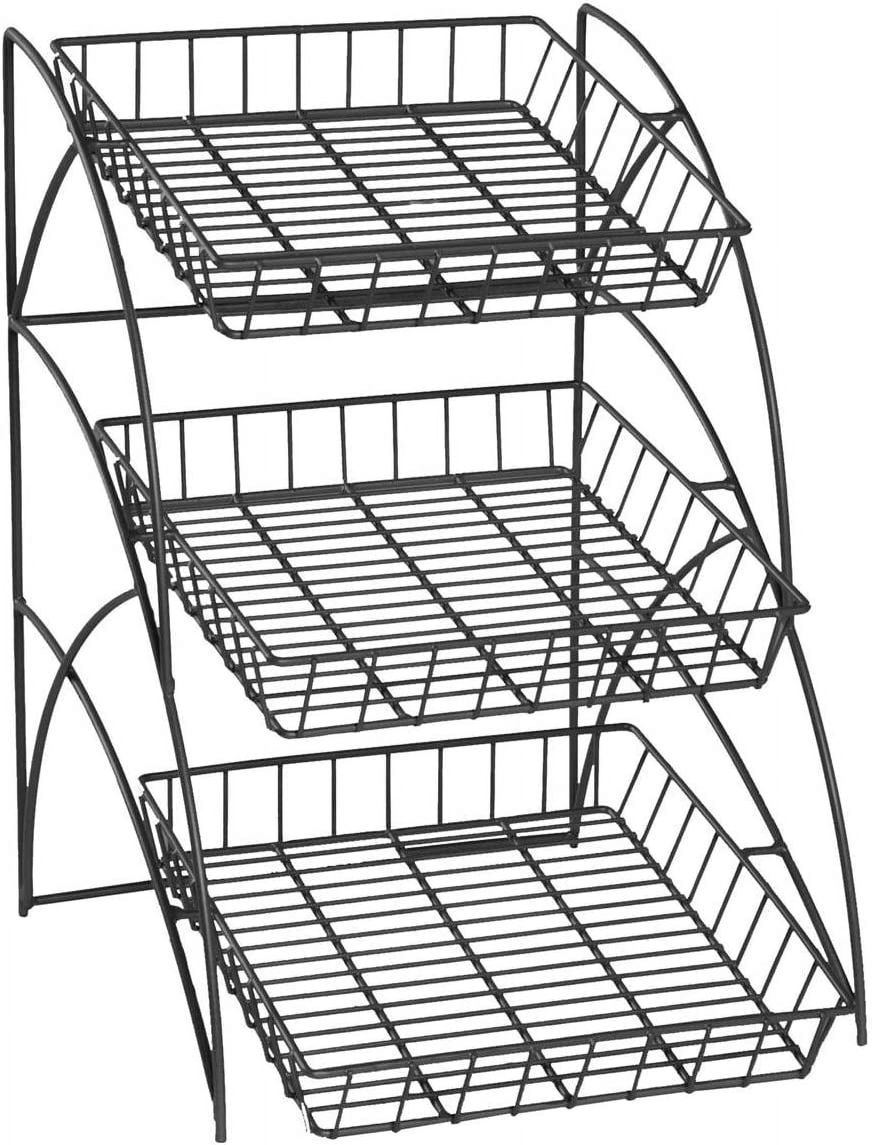 Space Saving Black Wire Rack With 3 Display Shelves Countertop Tiered Space saving black wire rack with 3 display shelves countertop tiered