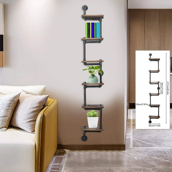 Space-Saving Bookshelf, 11.8x7.87x85.4in Wall Mounted Unit with 6 Open Compartments, Perfect for Books and Decorative Items Display