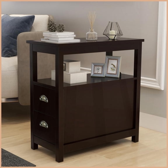 Space-Saving Brown Coffee Table with 2 Drawers & Open Shelf, Easy-Clean UV Finish for Living Room
