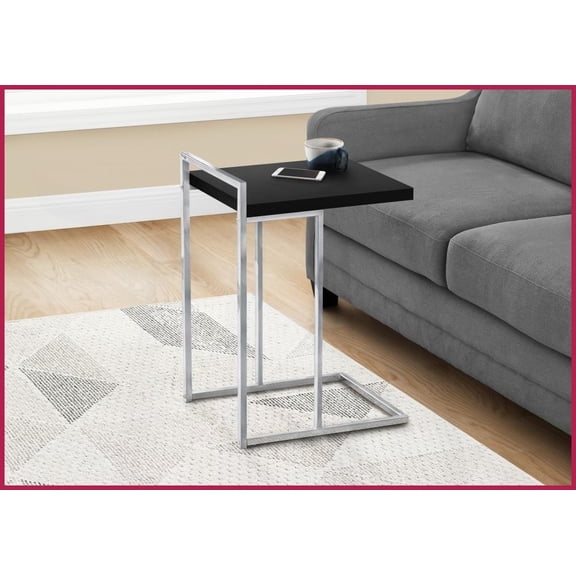Space-Saving C-Shaped Coffee Table – Black Laminate & Chrome, Modern Functional for Sofa/Bedside