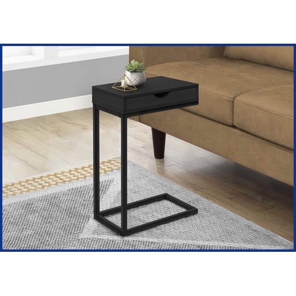 Space-Saving C-Shaped Coffee Table - Black Laminate & Metal for Living Room/Bedroom, Slides Under Sofas to Keep Items Within Reach