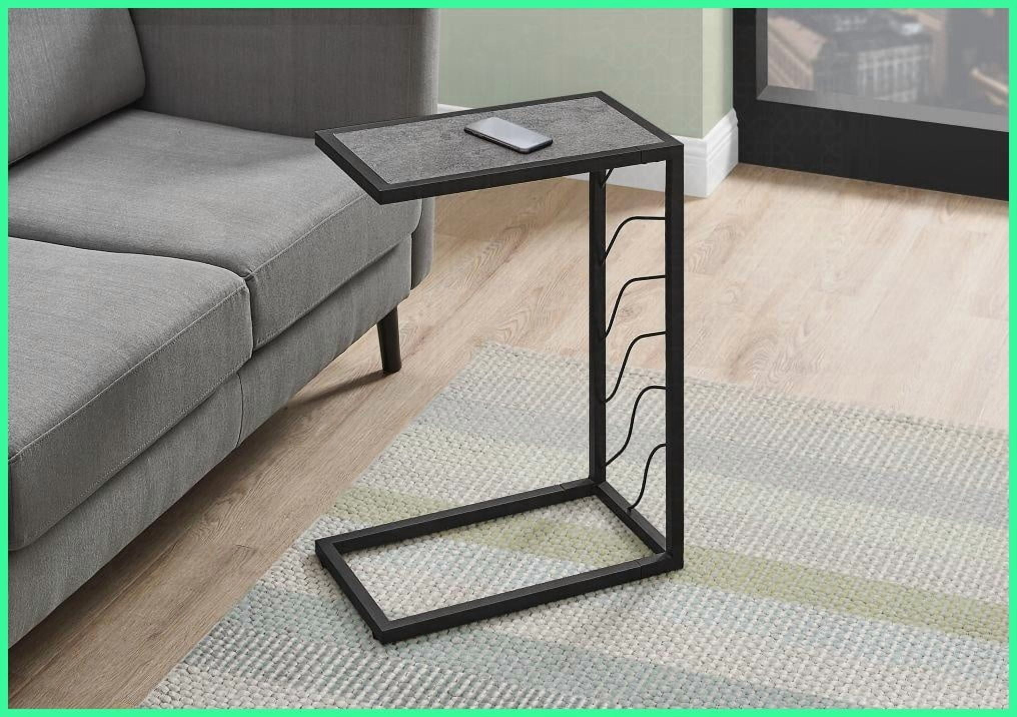 Space-Saving C-Shaped Coffee Table - Black Metal & Grey Laminate ...