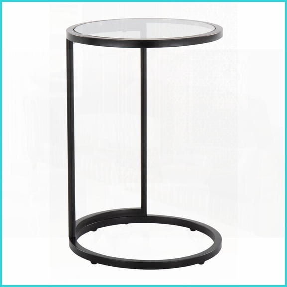 Space-Saving C-Shaped Coffee Table by LumiSource – Black Metal Frame, Clear Tempered Glass, Modern Style