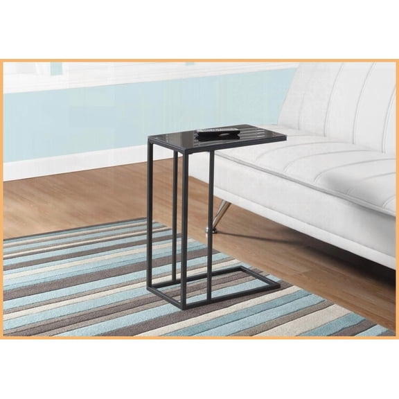 Space-Saving C-Shaped Coffee Table with Black Tempered Glass & Metal Base for Living Room, Ample Surface