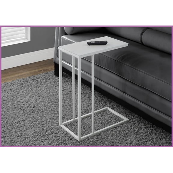 Space-Saving C-Shaped Coffee Table with Frosted Tempered Glass Top & White Metal Base, Easy-Clean for Living Room Snacks