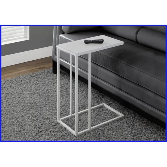 Space-Saving C-Shaped Coffee Table with Frosted Tempered Glass Top & White Metal Base, Easy-Clean for Living Room Snacks