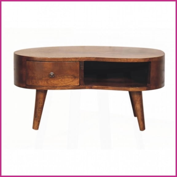 Space-Saving Chestnut Solid Mango Wood Mini Coffee Table - Nordic Rounded Edge with Storage for Bedroom