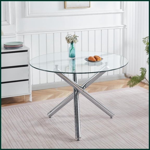 Space-Saving Chrome Coffee Table with Glass Top & Metal Legs  Easy-Clean & Stable