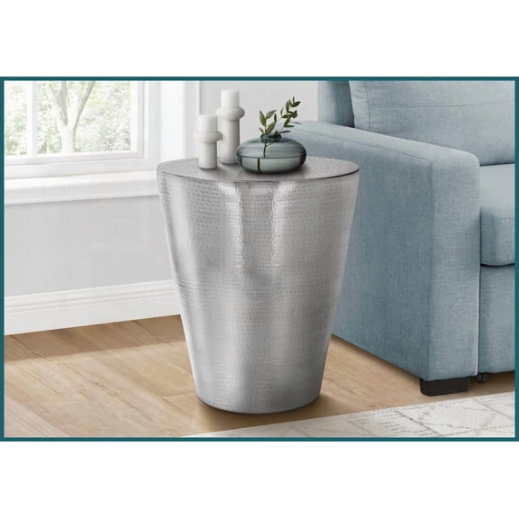 Space-Saving Chrome Metal Coffee Table with Hammered Pattern, Glamorous Style for Living Room/Bedroom, No Assembly Needed