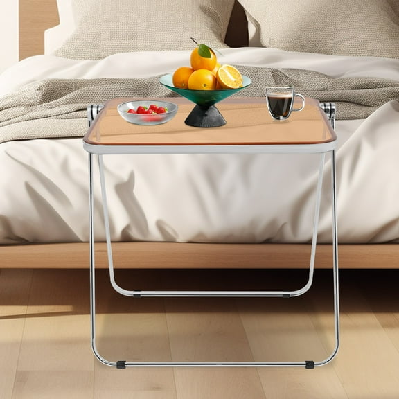 Space-Saving Clear Foldable Side Table, 33lbs Capacity Tiny Desk, No Assembly Required for Small Home Office