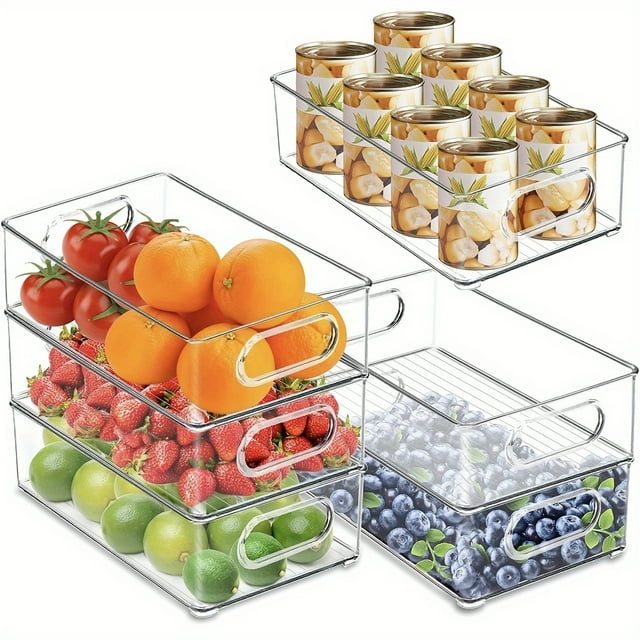 SpaceSaving Clear Refrigerator & Pantry Organizer Bins with Handles