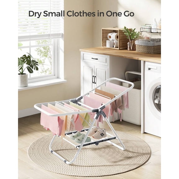 Space-Saving Clothes Dryer Foldable Laundry Drying Rack, 2-Level Small Clothes Airer For Towels, Bathroom, And Balcony Drying Rack Clothing, Cloud White