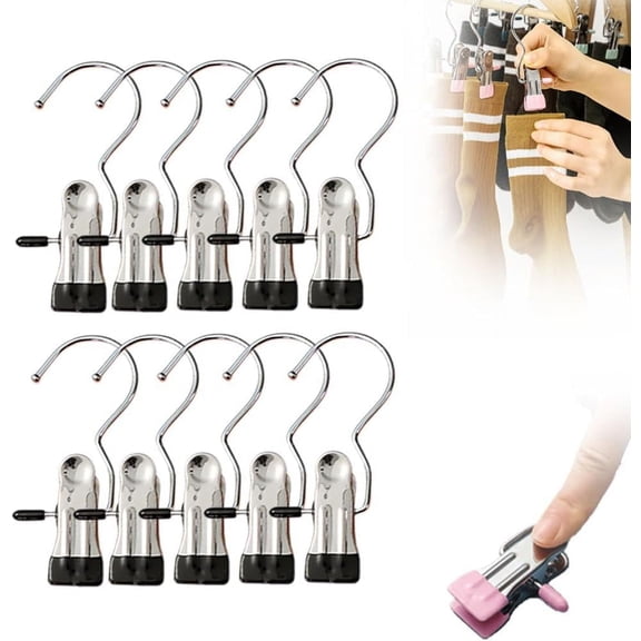 Space-Saving Clothespin Hat Pants Storage Hanging Travel Hook,Stainless Steel Clothes Hanger Hooks Boot Hanger Clips,360° Rotating Multifunctional Closet Organizer Pins for Pants