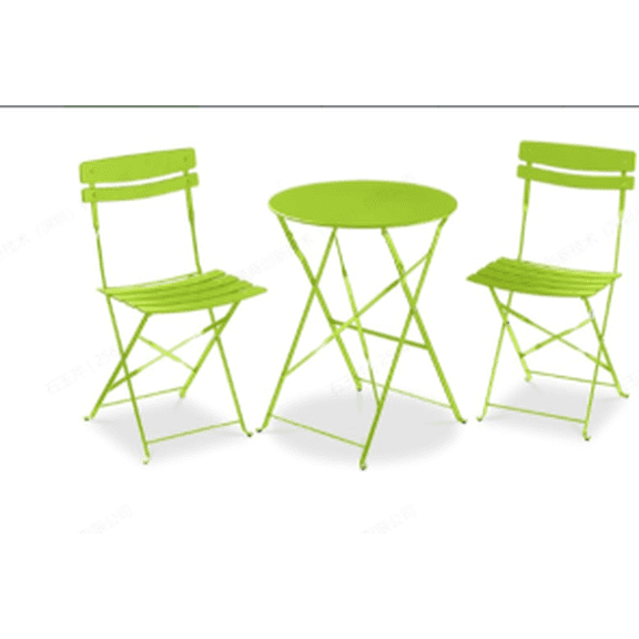 Space-Saving Foldable 3-Piece Patio Bistro Set, Solid Metal Table & 2 Leisure Chairs, No Assembly, Lightweight Portable, Sturdy, Grass Green, Indoor/Outdoor Use