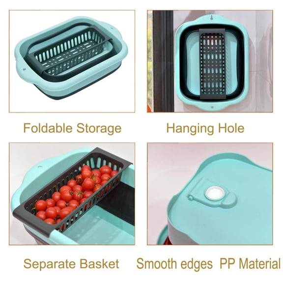 Space Saving Collapsible Dish Basin with Drain Plug – Multiuse Foldable Flume Tub for Outdoor Vegetable Washing Camping and Portable Kitchen Storage