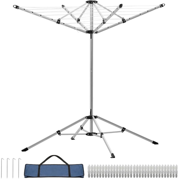 Space-Saving Collapsible Flat-Folding Portable Umbrella Clothesline Drying Rack, Outdoor Portable Dryer Stand (65FT) Compact Garment Management System for Apartments Dorms & Patios Seating
