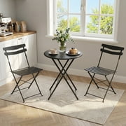 Space-Saving Collapsible Patio Bistro Set   3-Piece Metal Table and 2 Chairs, No Assembly, Compact Outdoor/Indoor Furniture for Balcony, Garden, Yard   Black Old Version