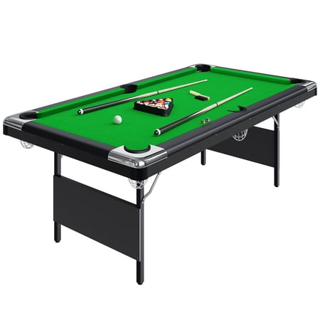 Space-Saving Collapsible Pool Table for Adults & Kids, Portable Billiard Table Set with Full Accessories, MDF Build - 7FT, Green Tablecloth