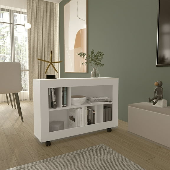 Space-Saving Console Table Cart with 5 Shelves, 4 Casters, and Modern Design for Home Offices & Living Rooms