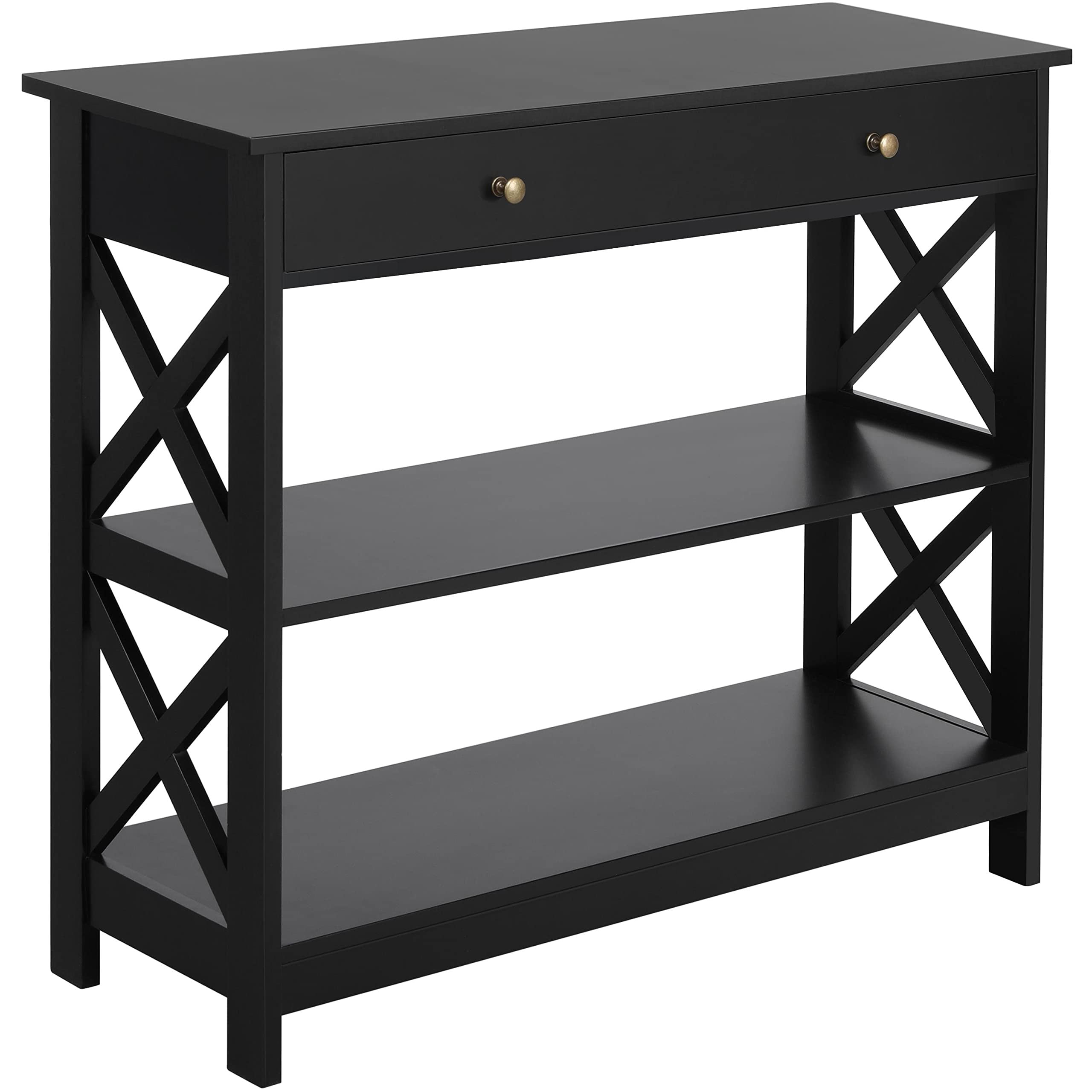 Space-Saving Console Table with 1 Drawer and 2 Shelves, X-Shaped Sofa ...