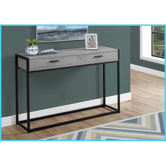 Space-Saving Contemporary Coffee Table for Living Room, Narrow with 2 Storage Drawers, Grey & Black