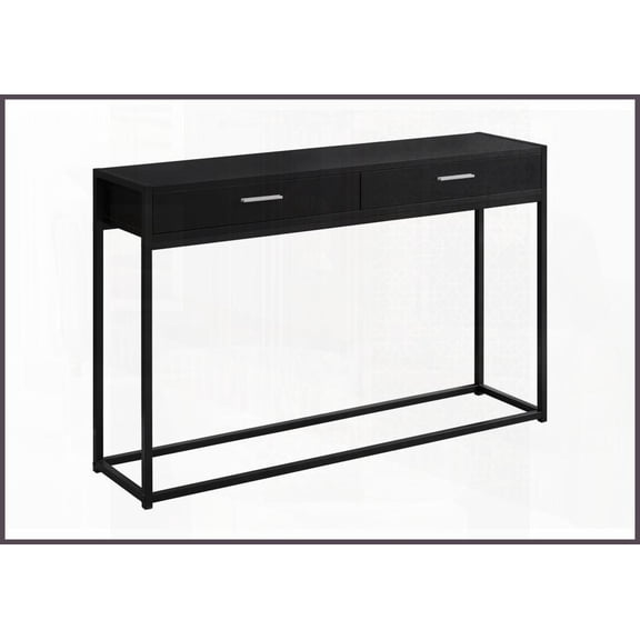 Space-Saving Contemporary Coffee Table with 2 Metal Glide Drawers, Black Laminate & Metal for Living Areas