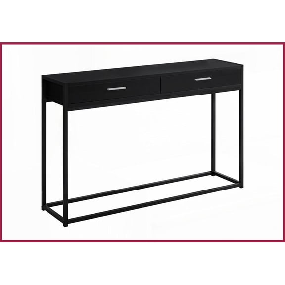 Space-Saving Contemporary Coffee Table with 2 Metal Glide Drawers, Black Laminate & Metal for Living Areas