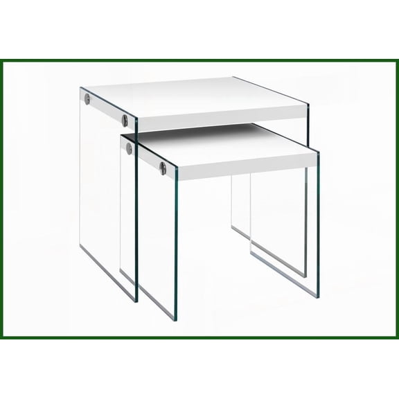 Space-Saving Contemporary Glossy White Nesting Coffee Table Set of 2 - Tempered Glass for Living Room & Bedroom