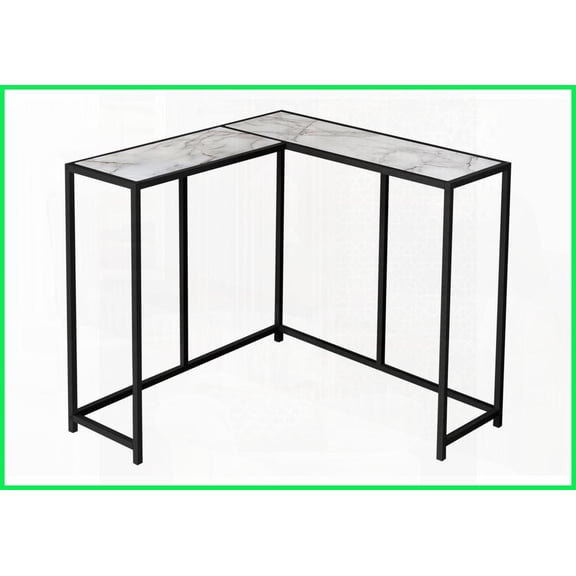 Space-Saving Corner Coffee Table for Living Room - White Marble Look Top, Black Metal Frame, Easy Assembly