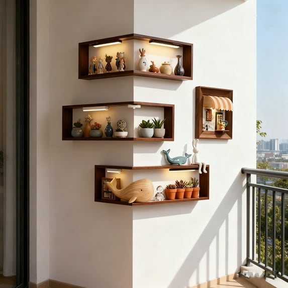 Space-Saving Corner Shelves, Floating Shelves Unit for Wall Mounted Storage, Two-Tier Corner Organizer, Modern Home Decor, Space Saving Solution for Living Room and Bedroom [2pcs]