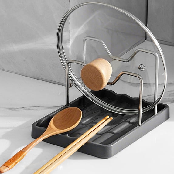 Space Saving Countertop Pot Cover Rack, Multifunctional Cooking Utensil Holder Easy Clean Kitchen Organizer