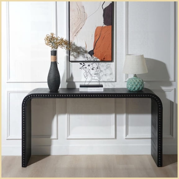 Space-Saving Curved Waterfall Coffee Table - Black Manufactured Wood, Versatile for Living Room & Small Spaces