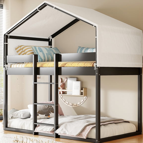 Space - Saving Design - Twin Over Twin Bunk Bed with Tent for Small Bedrooms