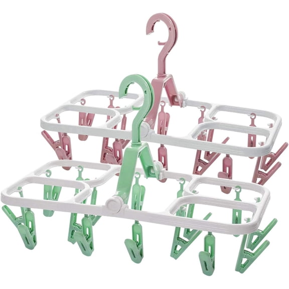 Space Saving Design Underwear Hangers, Non-Rusting Wire Springs Foldable for Travel High Quality Plastic 2PCS in Pink Green