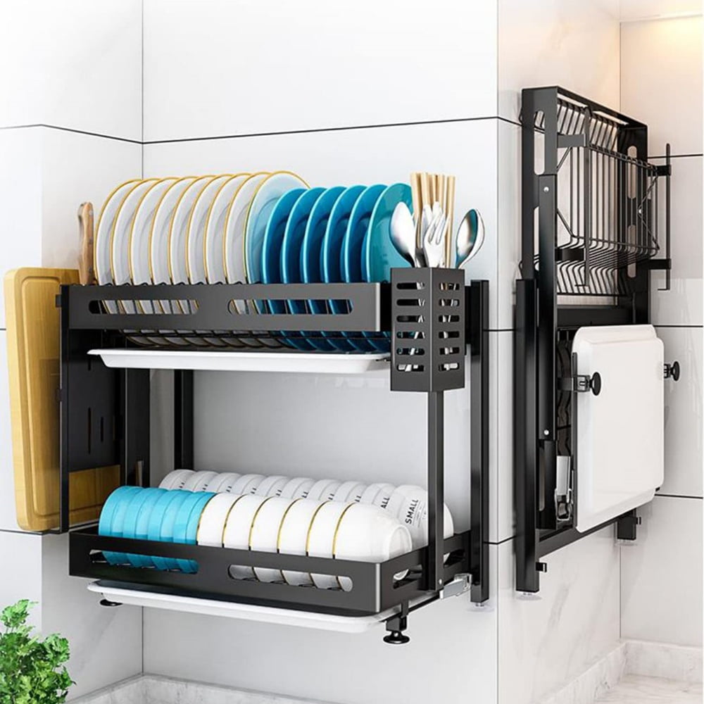 Space Saving Dish Rack Stainless Steel - Wall Mounted Foldable Kitchen ...