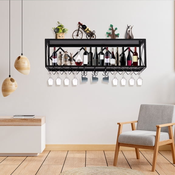 Space Saving Double Tier Wine Bottle & Cup Organizer Upside Down Glass Drying Rack For Home Bar
