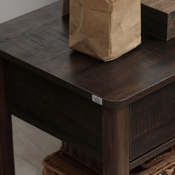 Space Saving End Table with Drawer for Small Living Room, Bronze MDF Side Table with Storage Shelf for Compact Spaces, 19x15.8x21.8 Inches
